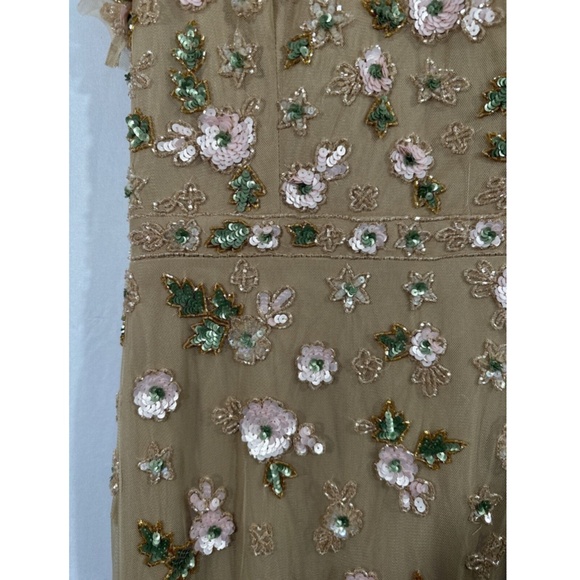 NEW $538 Mac Duggal‎ [ 6 ] Embellished High Neck Flutter Sleeve Gown Nude - Picture 10 of 14